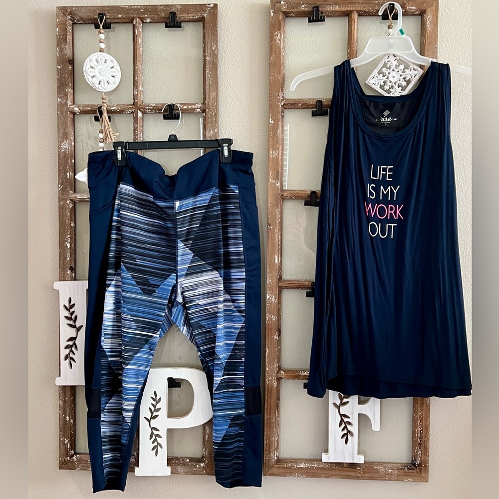 Navy and Blue Striped Active Set